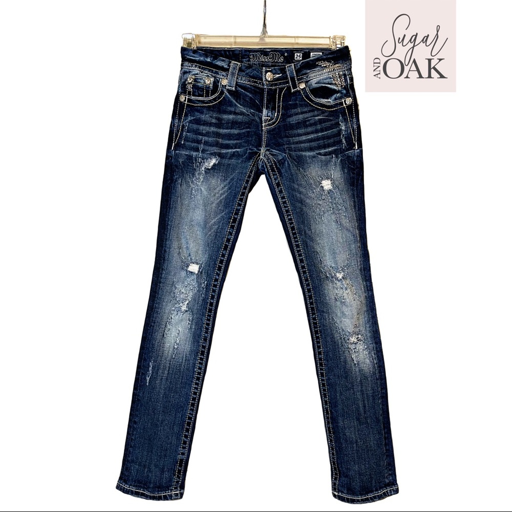 Miss Me Straight Stretch Jean with Crystals Sz. 25